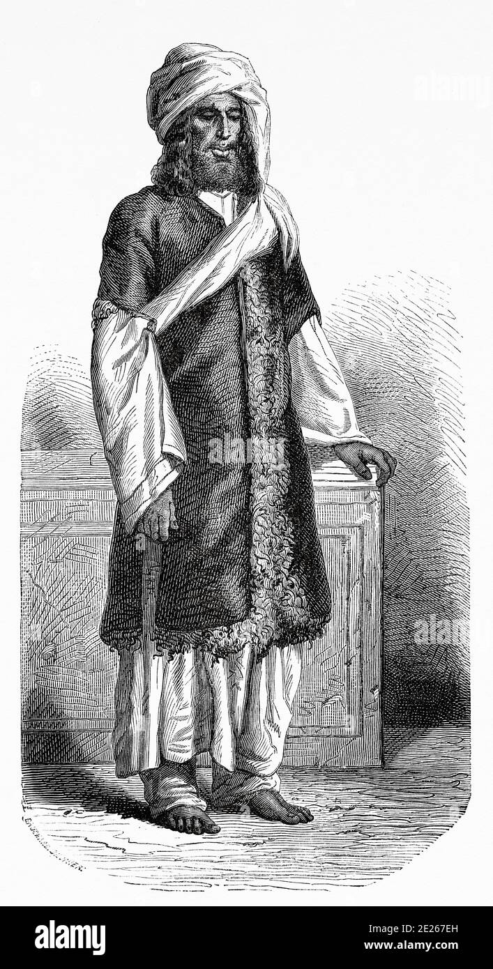 Ritratto del contadino Scinde, Pakistan. Viaggio a Punjab e Kashmir da Guillaume Lejean. Vecchia incisione El Mundo en la mano 1878 Foto Stock