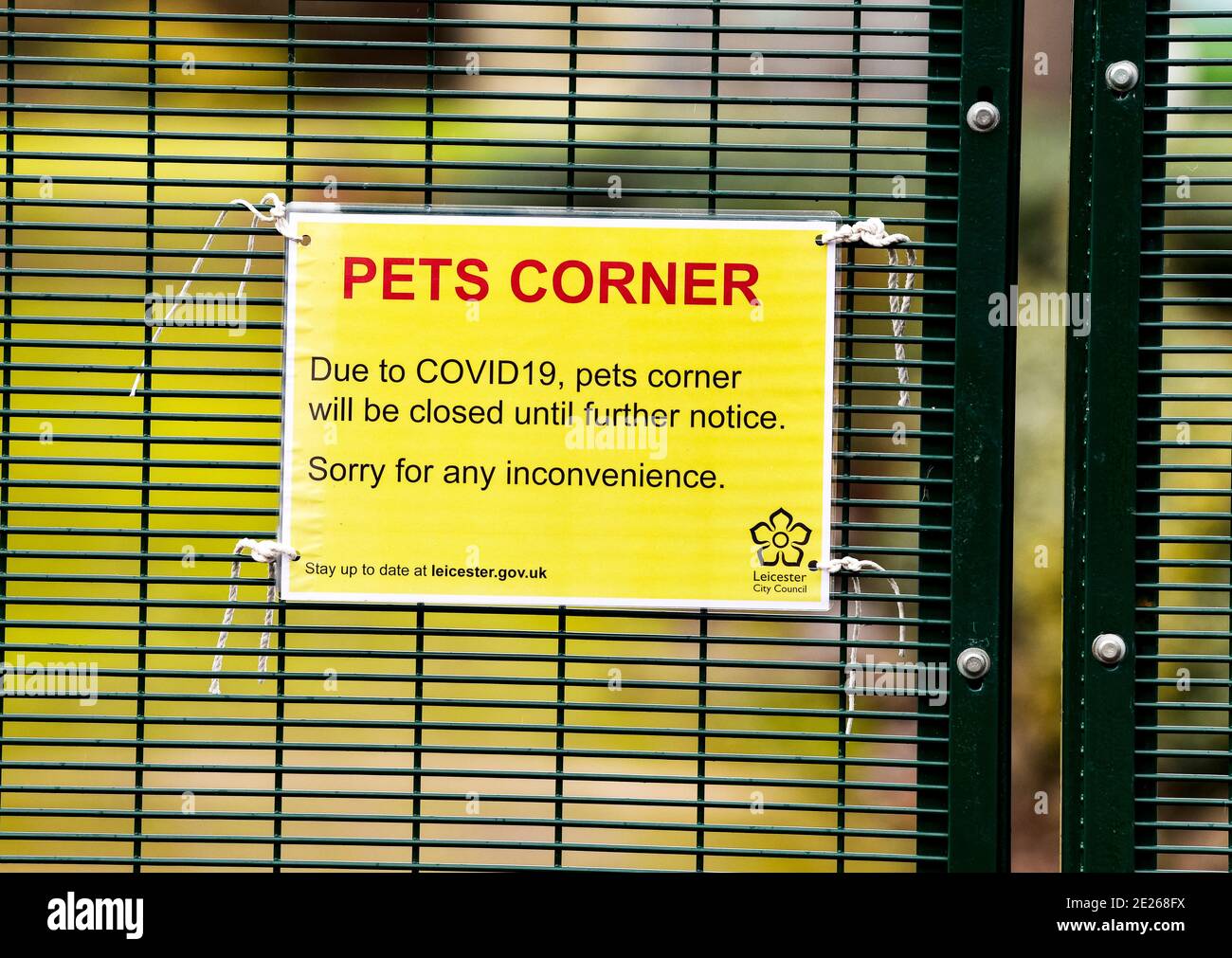 L'angolo per gli animali domestici è chiuso a causa della covid 19 a Abbey Park, Leicester. Foto Stock