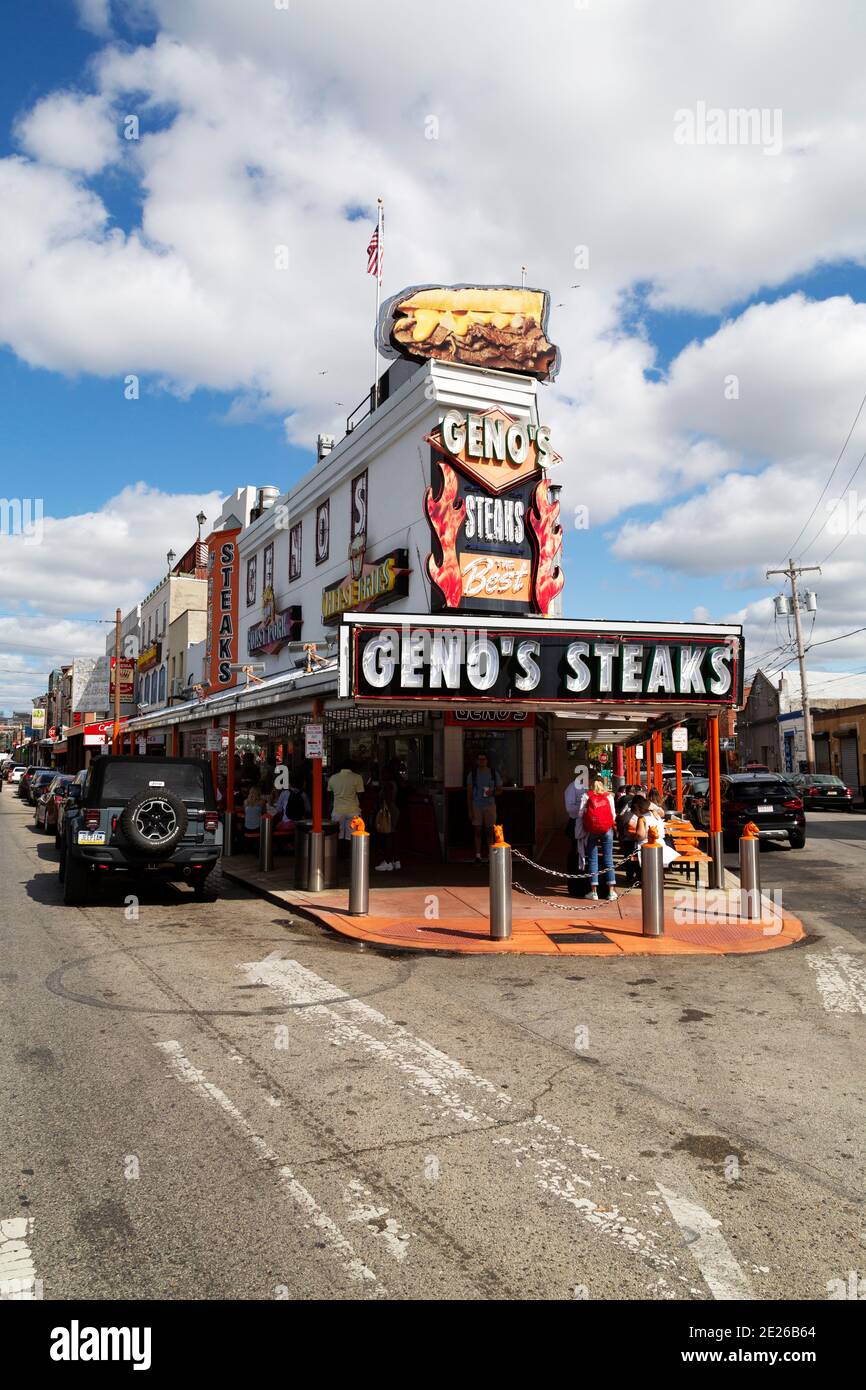 Geno's Steakhouse ristorante a Philadelphia, Stati Uniti. Il ristorante South Philadelphia e' rinomato per i suoi esteaks. Foto Stock