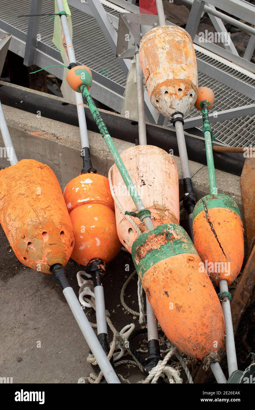 A riva nella costa del New Hampshire. La pesca è ancora attiva qui nel sud-est del New Hampshire. È una vita dura in tutti i tipi di maltempo. Foto Stock