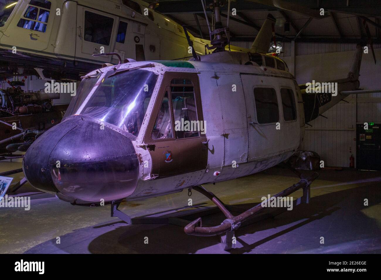 Un elicottero argentino UH-1H Iroquois ('Huey') in mostra al Museo dell'aviazione militare di Stockbridge, Hampshire, Regno Unito. Foto Stock