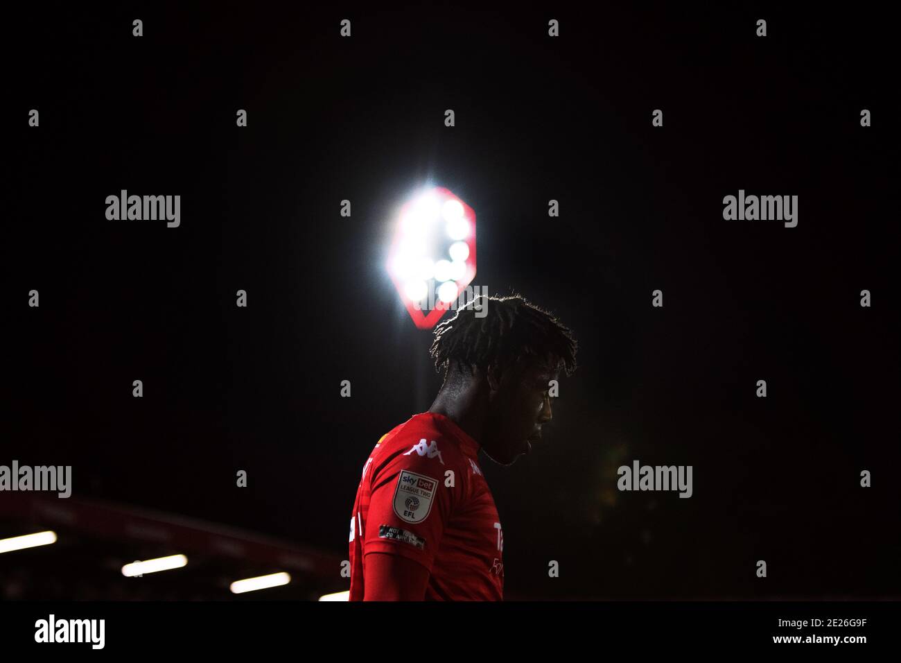 Brandon Thomas-Asante, calciatore professionista inglese che gioca come un futuro per Salford City. Foto Stock