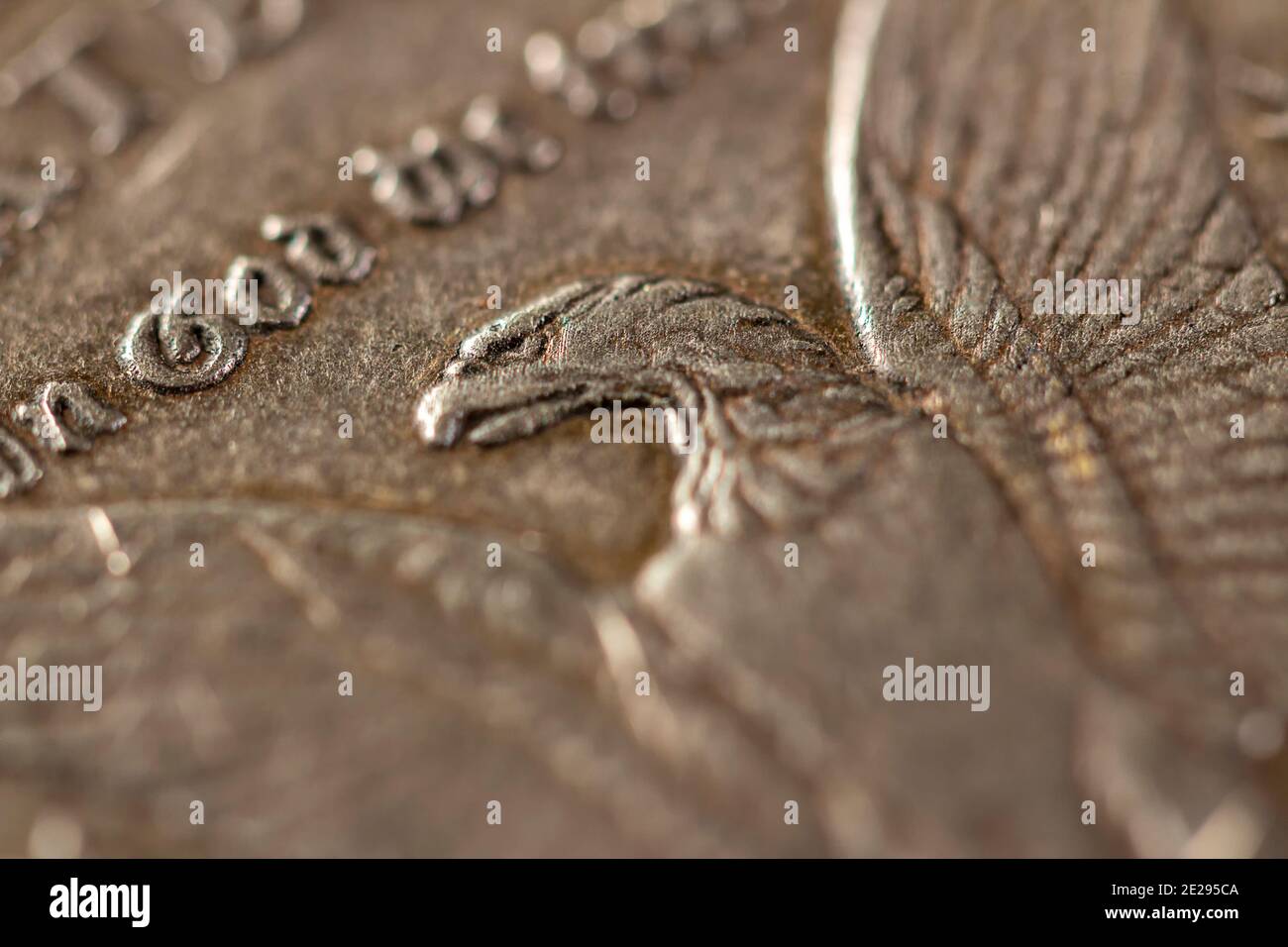 Dollaro d'argento americano. US Coin 1902 testa e ali dell'aquila. Fotografia macro. Numismatica. Foto Stock