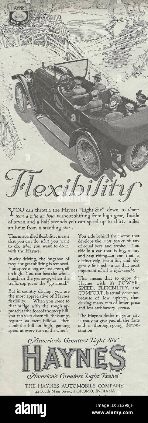 Pubblicità per Haynes Automobile, 1919 Foto Stock