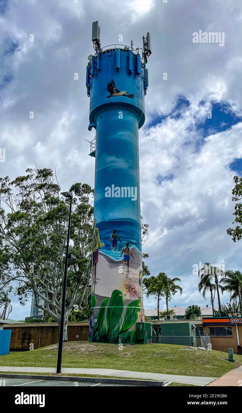 Vista della Woorim Water Tower a Bribie Island, Queensland, Australia Foto Stock
