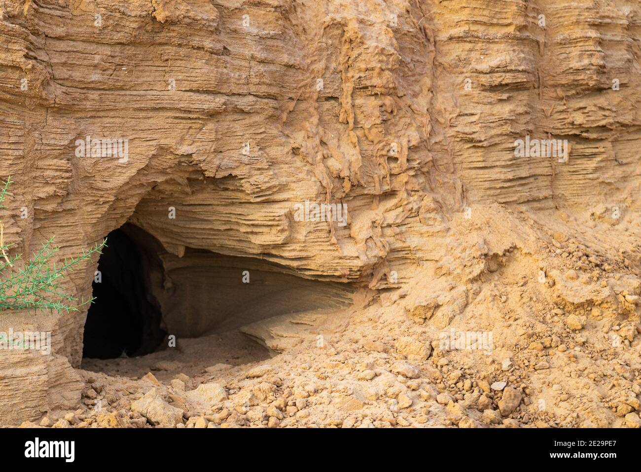 Cave, hole or burrow in the sand ground. Foto Stock