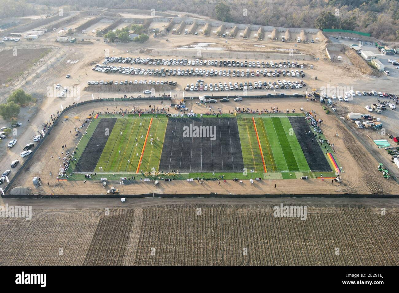 Panoramica generale del Winner Circle Athletics “Field of Dreams” che ospiterà il club di calcio delle scuole superiori in mezzo alla pandemia di coronavirus, domenica 3 gennaio 2021, a Chino, California (Dylan Stewart/immagine dello sport) Foto Stock