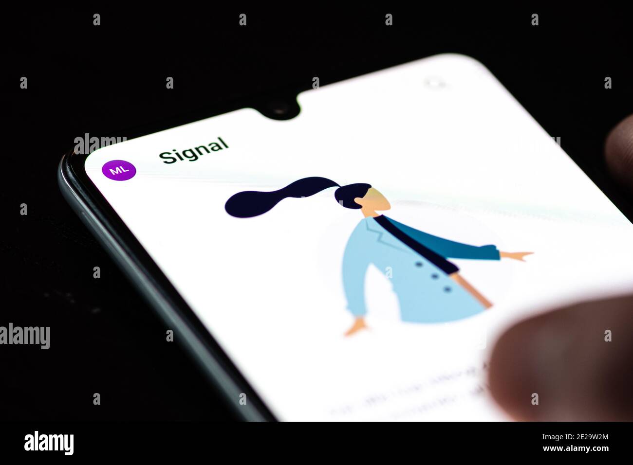 Signal app, un servizio di messaggistica criptata multipiattaforma sviluppato da Signal Foundation e Signal Messenger, visualizzato sullo schermo Foto Stock