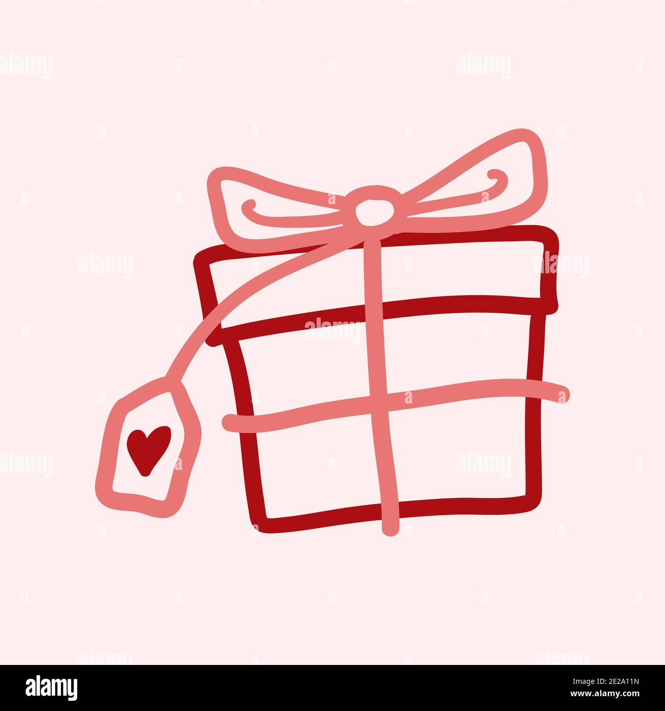 San Valentino tema doodle icona della scatola presente con un arco isolato su un rosa Foto Stock