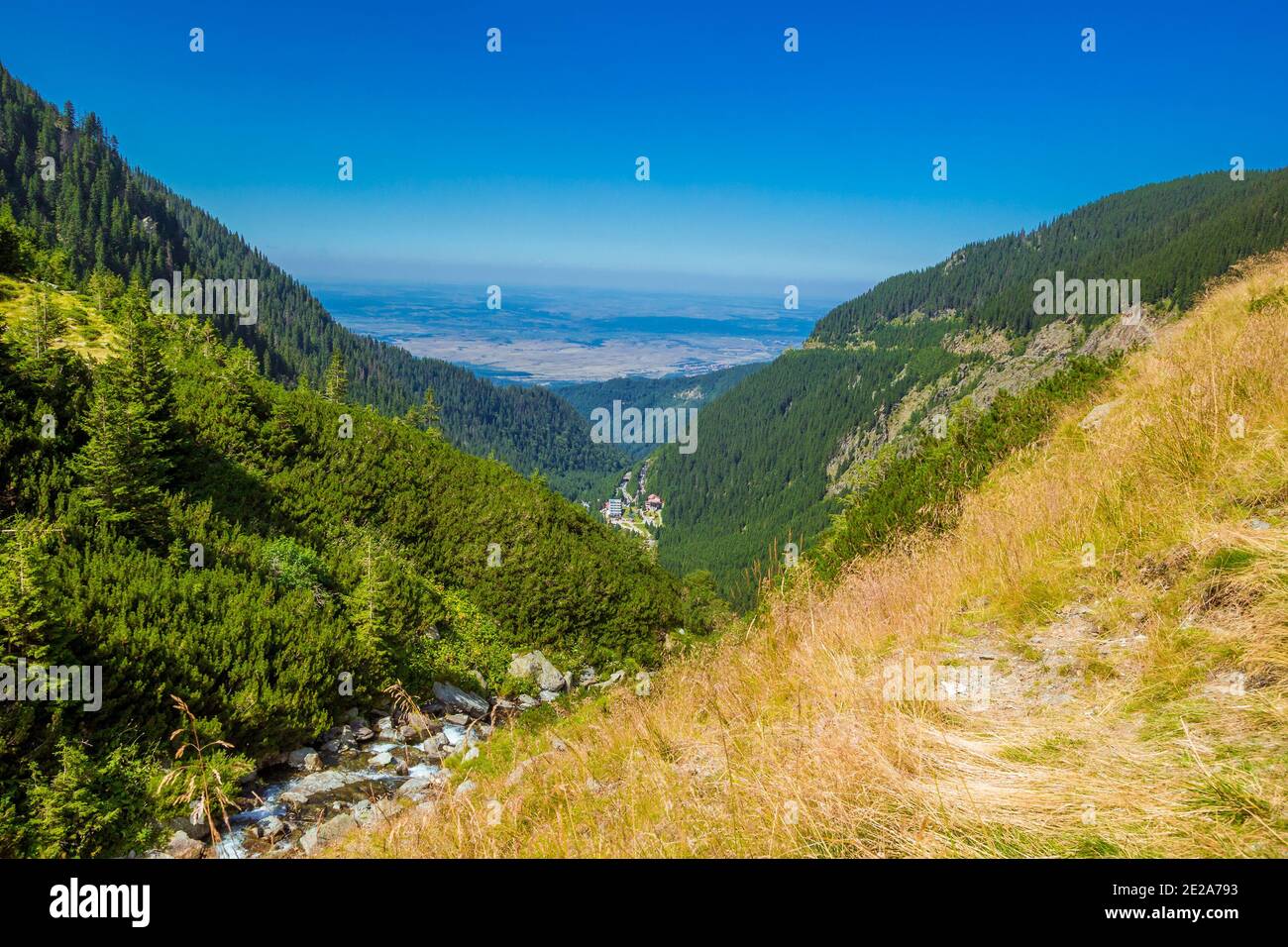 Vista mozzafiato dalla strada montana rumena Transfagaras Foto Stock