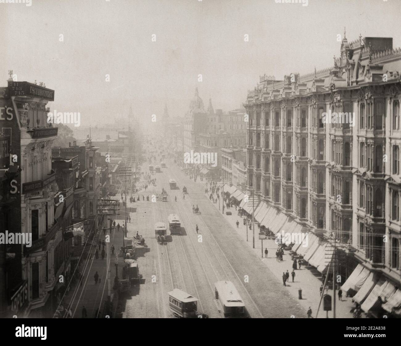 Fotografia del 19 ° secolo d'epoca: Market Street San Francisco, California con tram e traffico, Isaiah Taber studo, circa 1890. Foto Stock