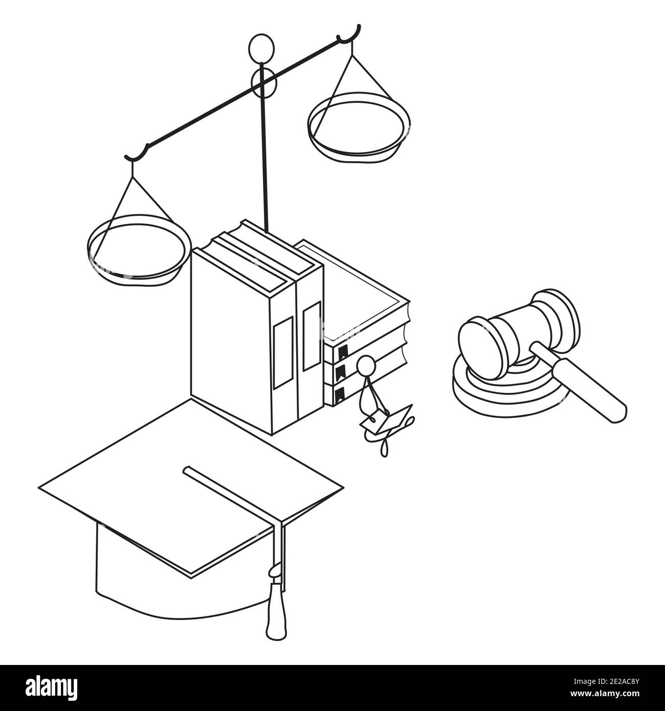 Legge scuola stick figura studente isometrico 3d vettore concetto per banner, sito web, illustrazione, landing page, volantino, ecc Illustrazione Vettoriale