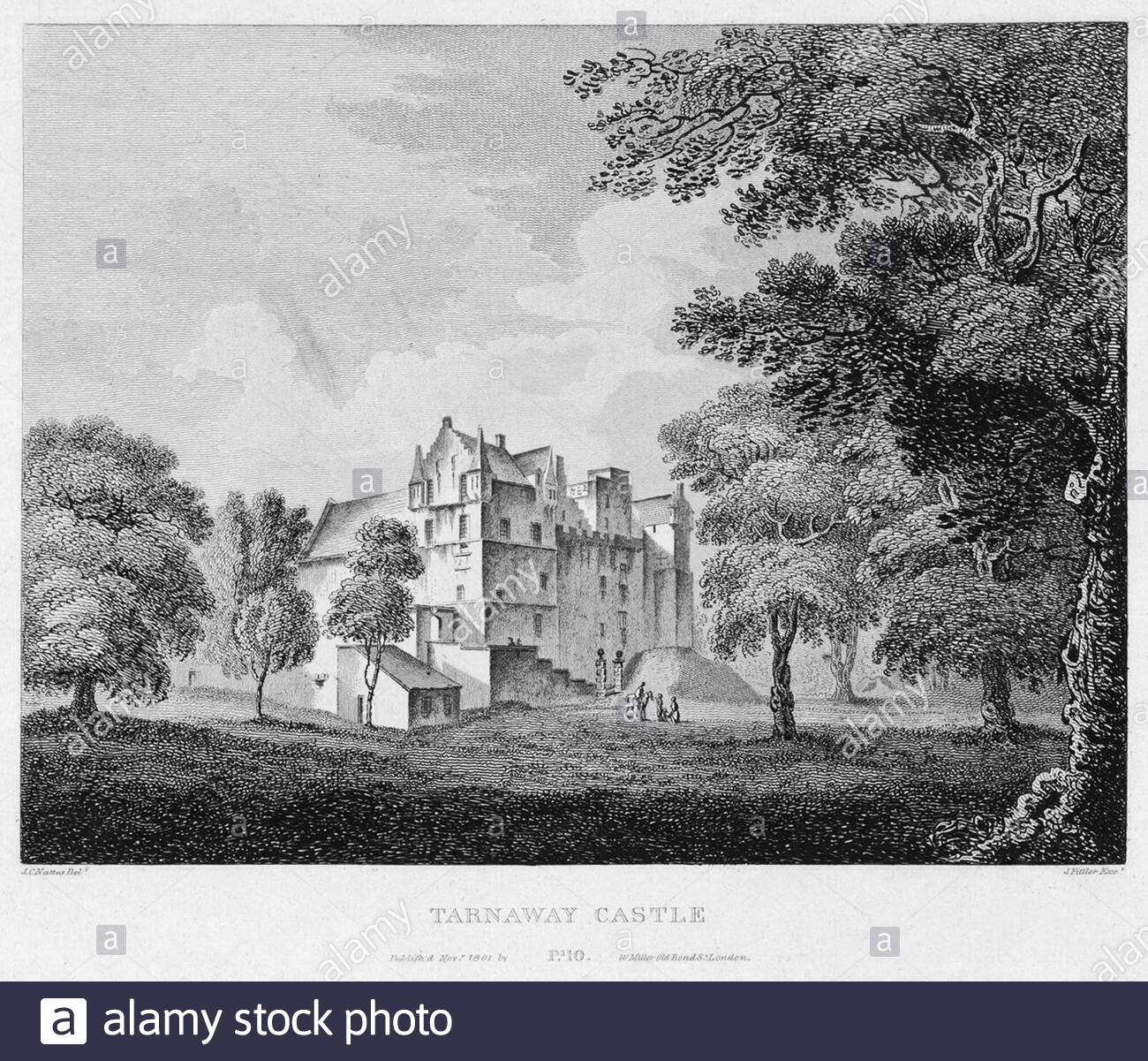 Tarnaway Castle, Morayshire, Scozia, incisione d'annata del 1804 Foto Stock