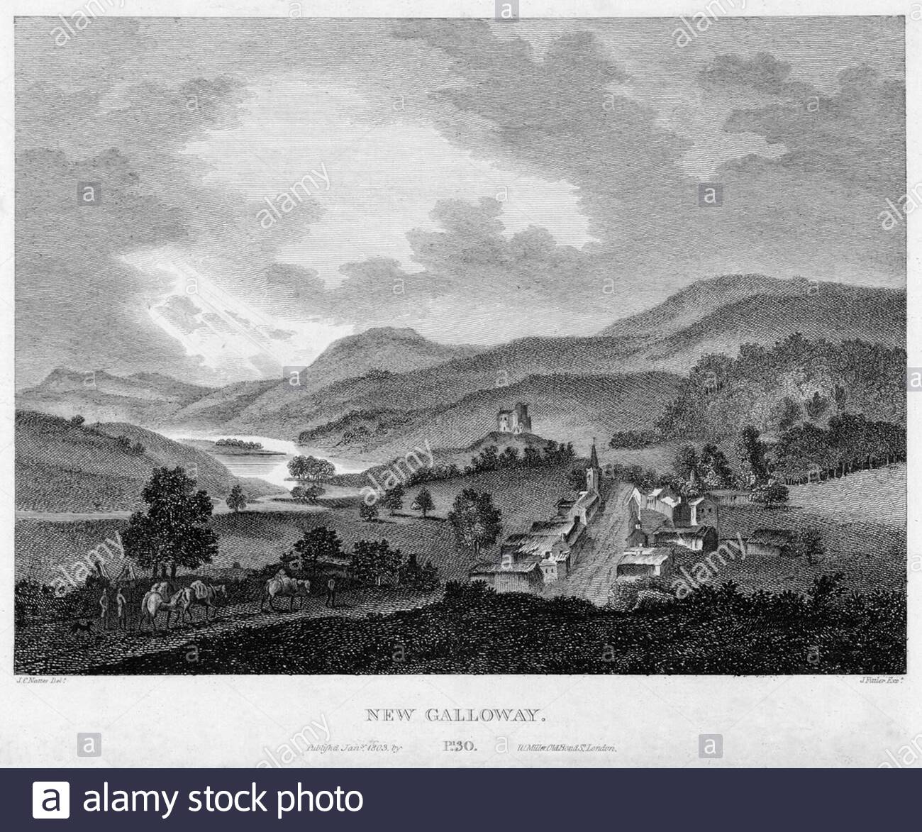 New Galloway, Dumfries e Galloway, Scozia, incisione d'annata dal 1804 Foto Stock