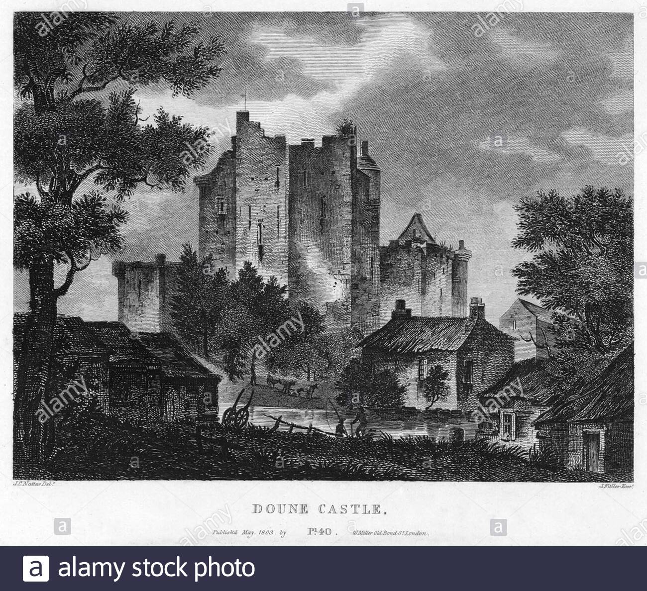 Doune Castle, Doune, Scozia, incisione d'annata dal 1804 Foto Stock