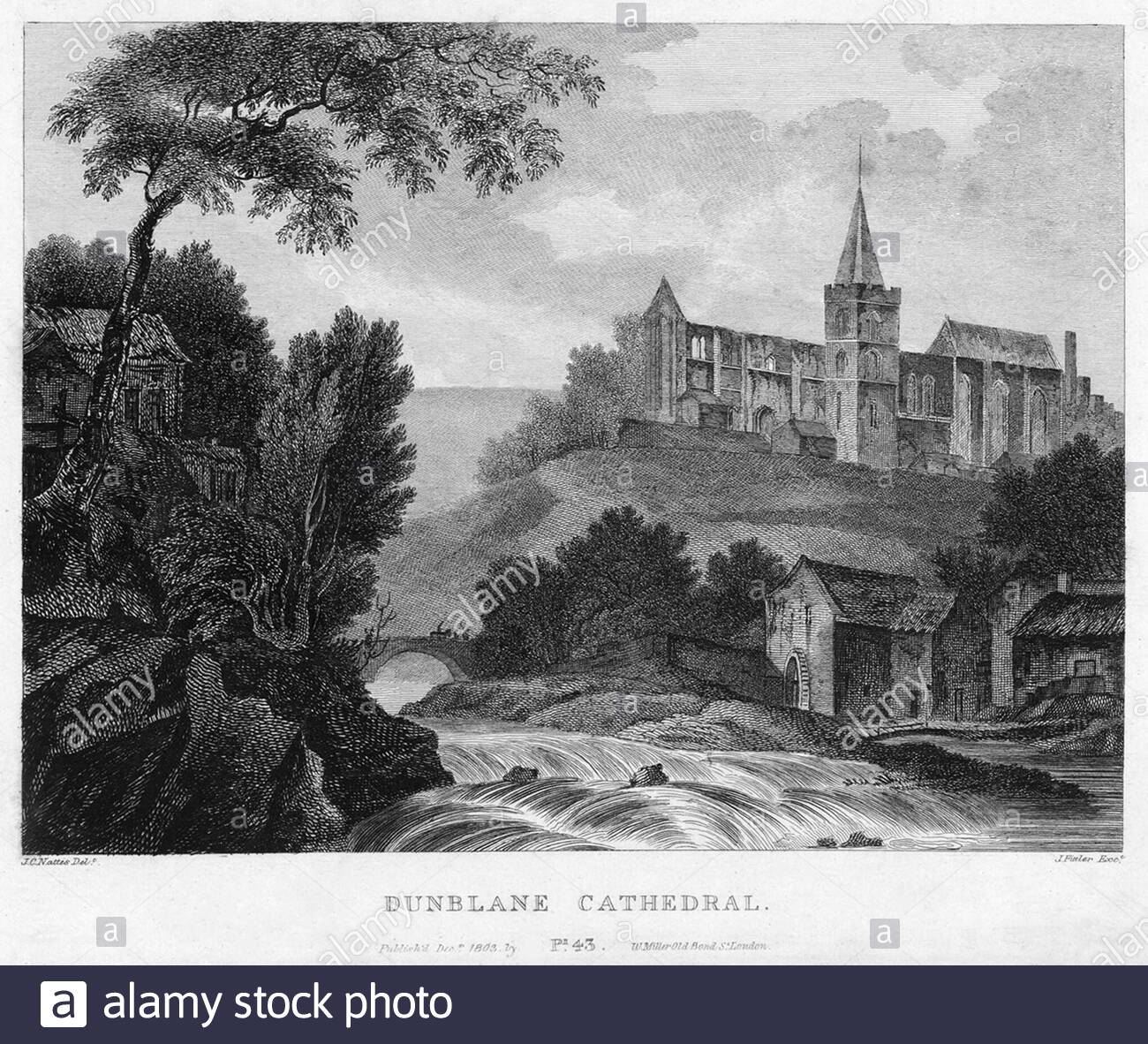 Dunblane Cathedral, Dunblane, Scozia, incisione d'epoca del 1804 Foto Stock