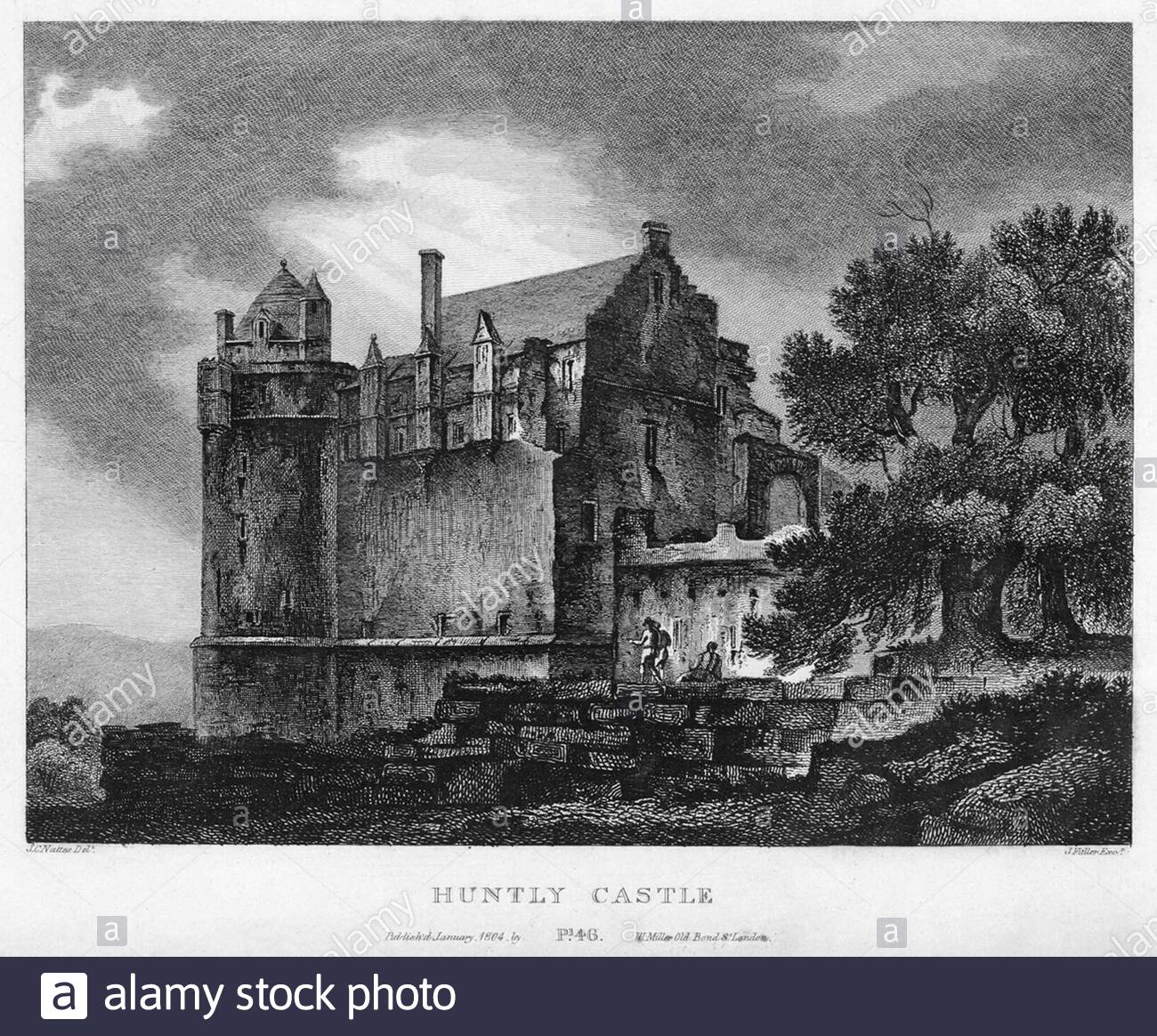 Huntly Castle, Aberdeenshire, Scozia, incisione d'annata dal 1804 Foto Stock