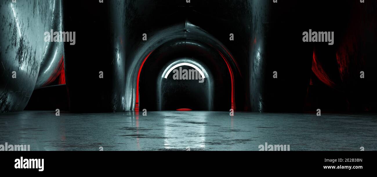 dark fantasy futuristico edificio con superficie in cemento 3d rappresentazione illustrazione Foto Stock