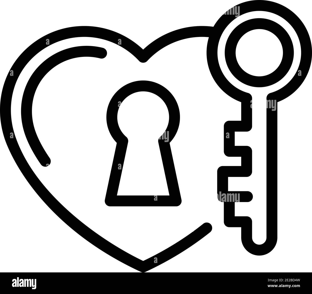 Icona di credibilità chiave del cuore. Contorno cuore chiave credibilità vettore icona per web design isolato su sfondo bianco Illustrazione Vettoriale