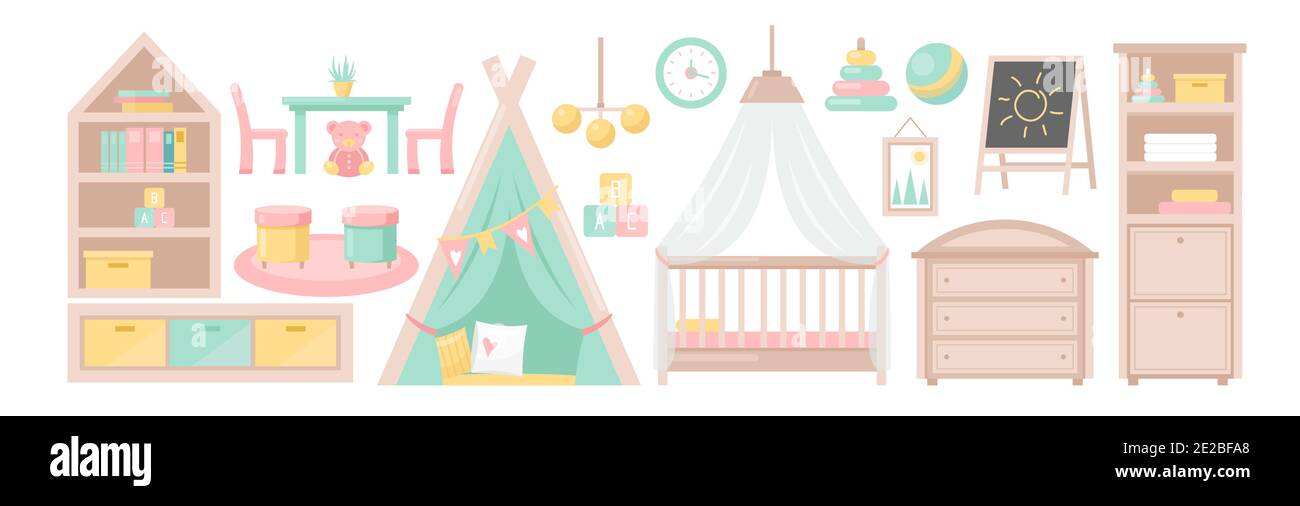 Arredamento per bambini, arredamento per bambini, arredamento per bambini Illustrazione Vettoriale