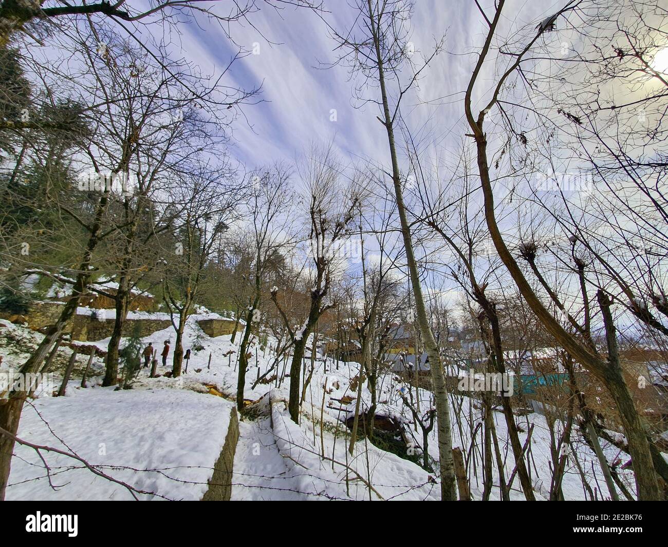 La caduta di neve in Jammu e Kashmir è comune da dicembre a febbraio, nevicare attrae turisti e giochi invernali sono anche giocato sulla neve. Foto Stock