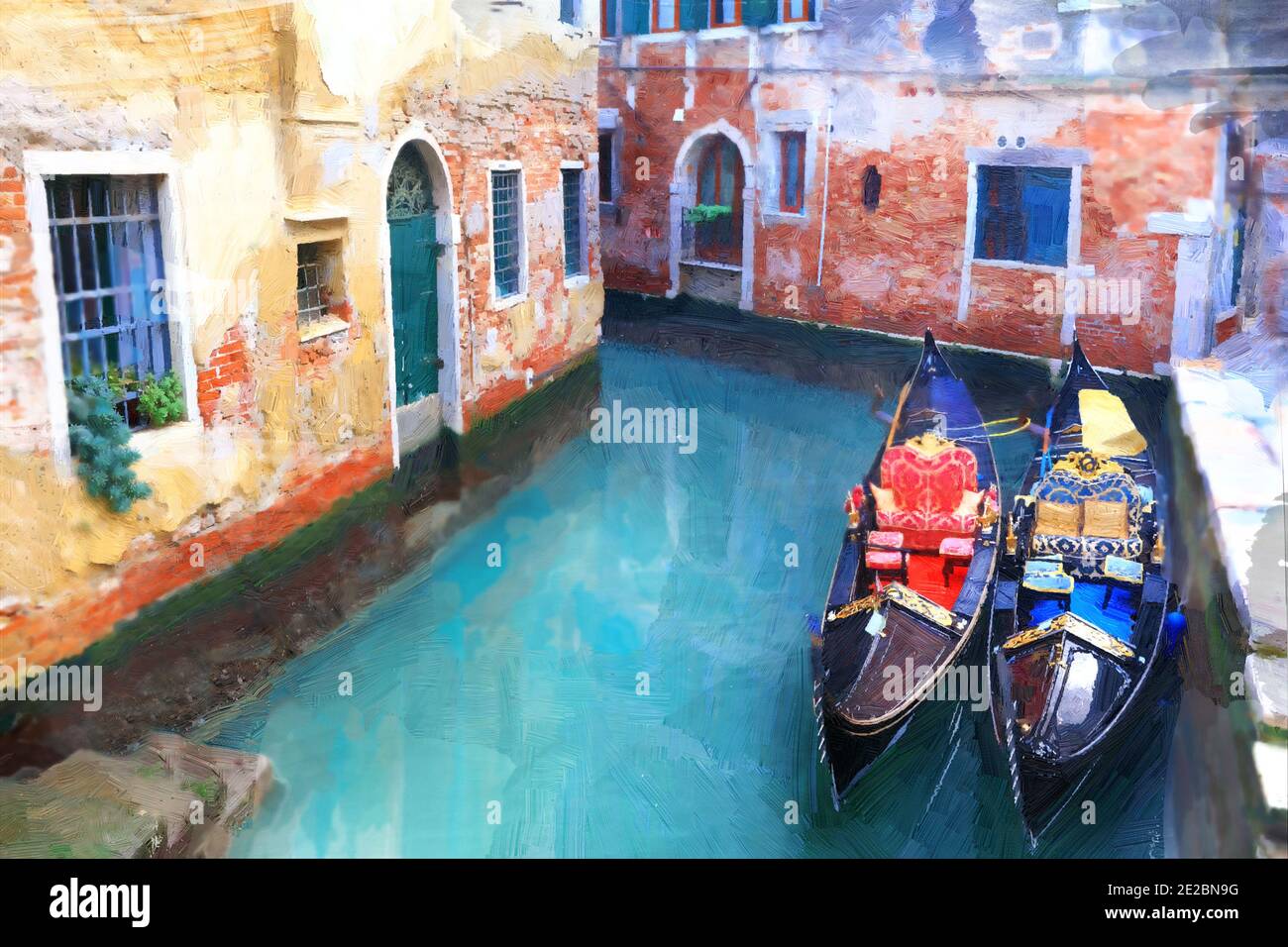 Venezia.Italy. Canali e gondole. Grafica in stile di pausa Foto Stock