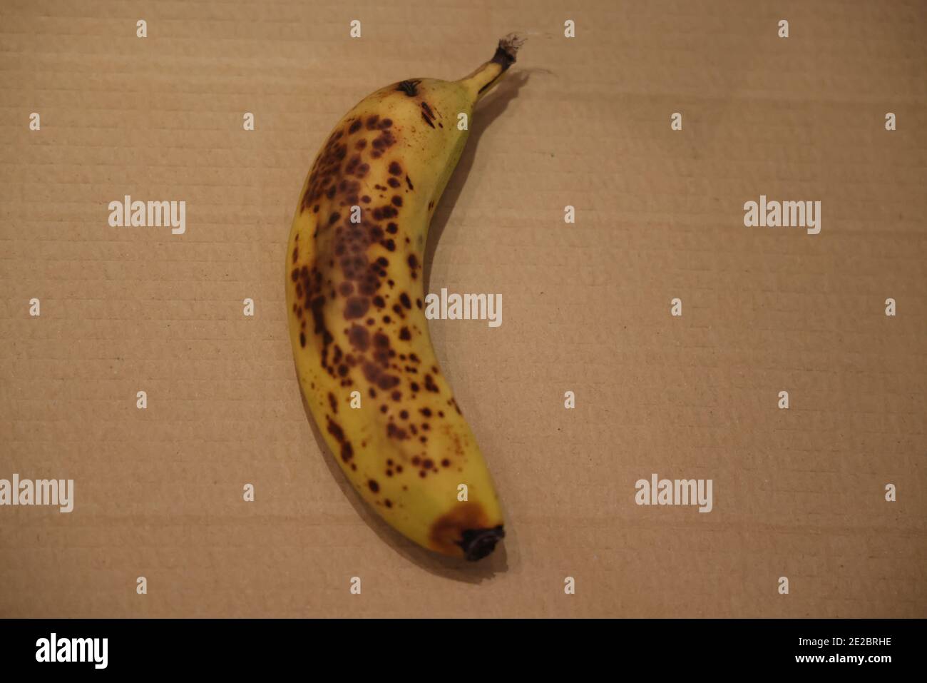 Dimostrazione: La radiazione ultravioletta (UVA) dalla luce nera causa la fluorescenza della banana matura; indicazione di maturazione; confronta la stessa banana inUV in 2E2BRH6 Foto Stock