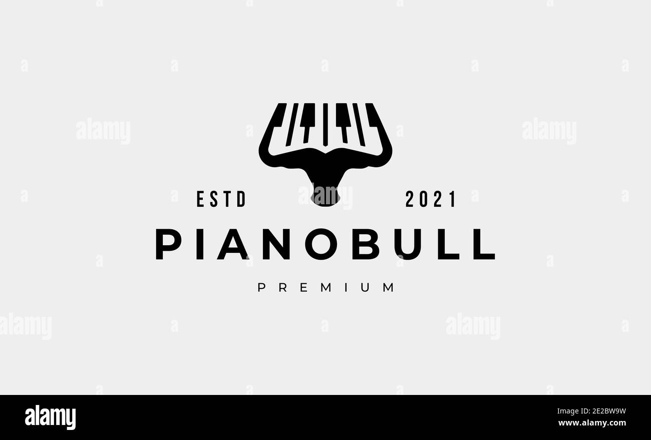 illustrazione vettoriale del disegno del logo del pianoforte e del toro Foto Stock