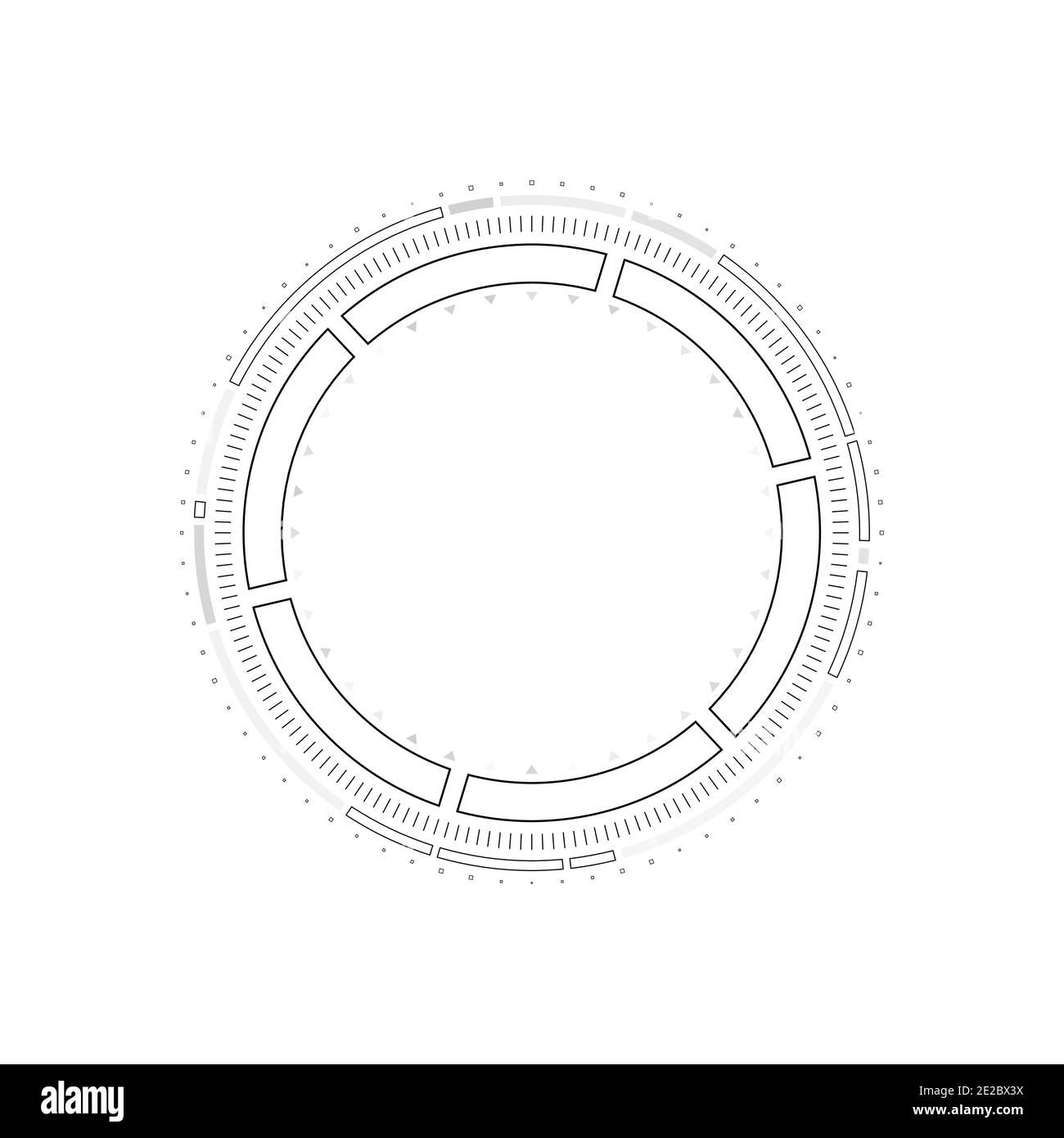 Elementi infografici del cerchio HUD. Display head-up rotondo sci-fi per interfaccia utente futuristica HUD, GUI. Tema tecnico e scientifico. Illustrazione vettoriale. Illustrazione Vettoriale