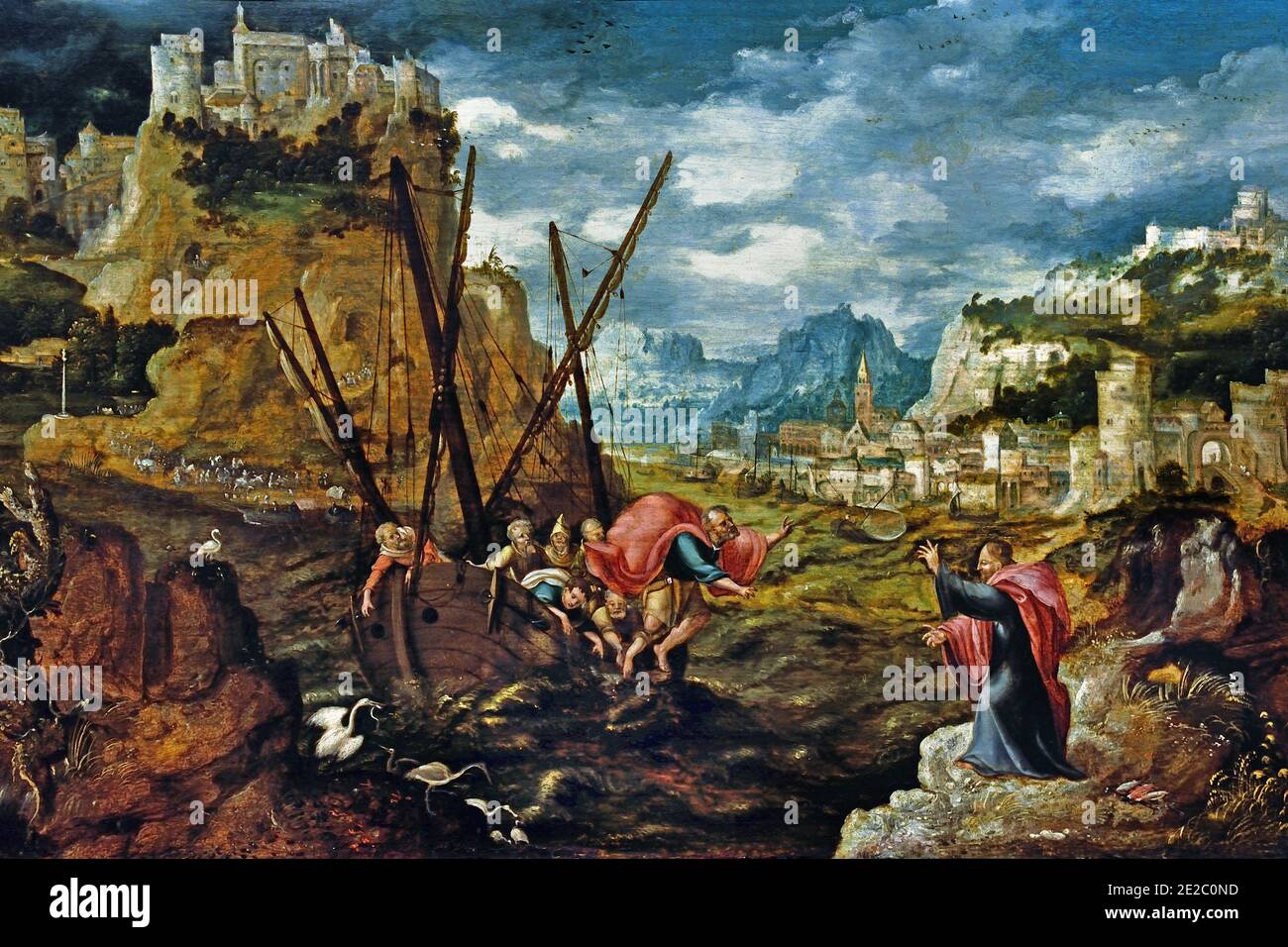 San Pietro che cammina sull'acqua 1525-1530 da Herri incontrato De Bles 1480-1540 Belgio fiammingo Foto Stock