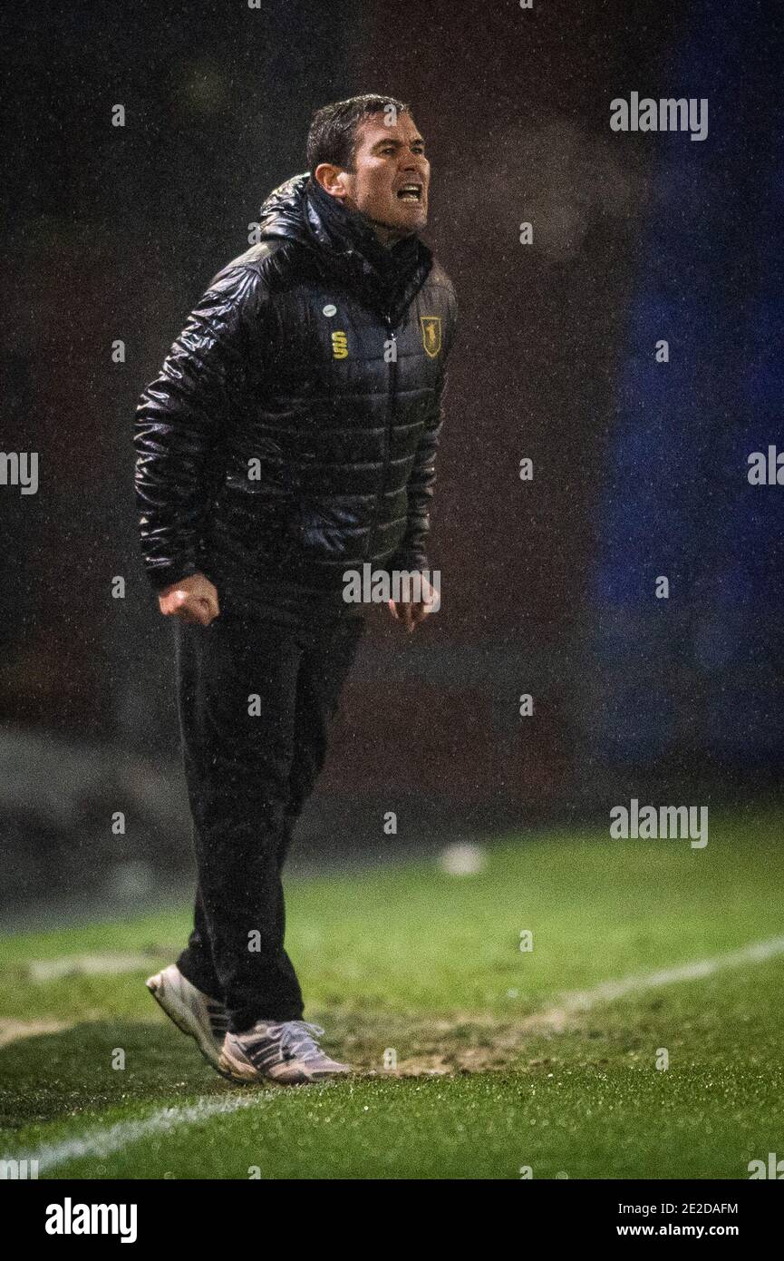 Oldham, Regno Unito. 13 gennaio 2021. Mansfield Town manager Nigel Clough durante la partita Sky Bet League 2 al Boundary Park, Oldham Picture di Matt Wilkinson/Focus Images/Sipa USA 13/01/2021 Credit: Sipa USA/Alamy Live News Foto Stock