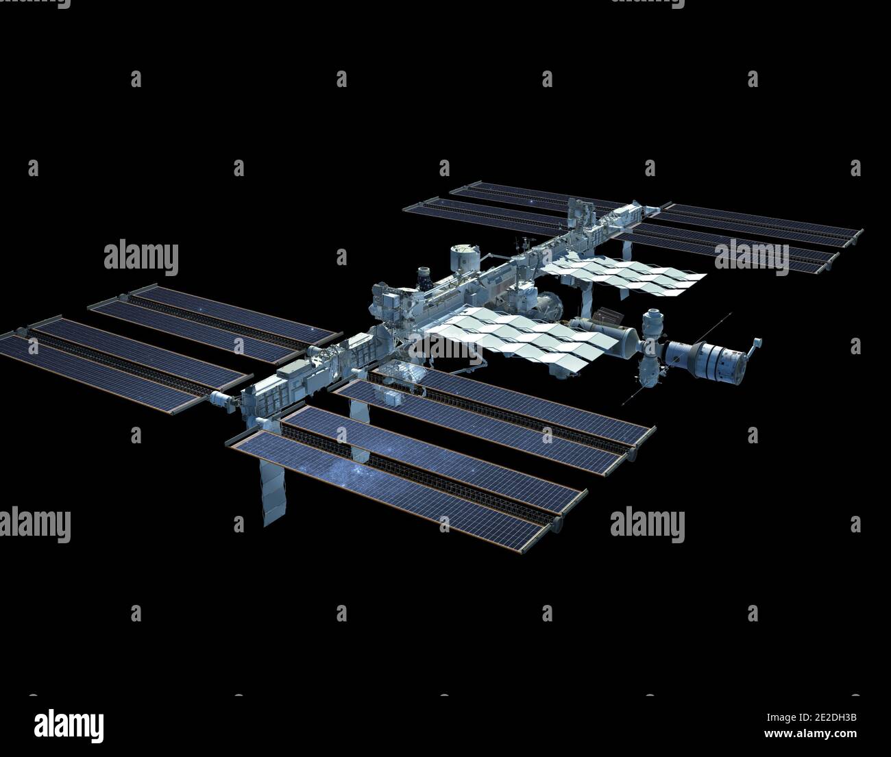 Rendering 3D della Stazione spaziale Internazionale con il percorso di isolamento incluso nel file. Foto Stock