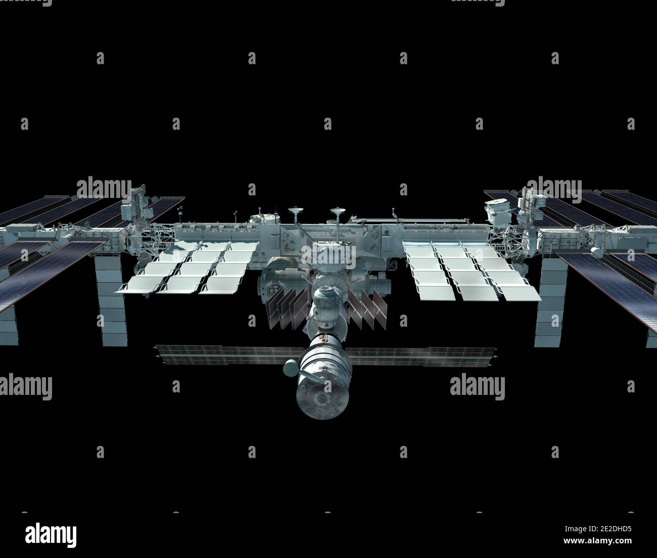 Rendering 3D della Stazione spaziale Internazionale con il percorso di isolamento incluso nel file. Foto Stock