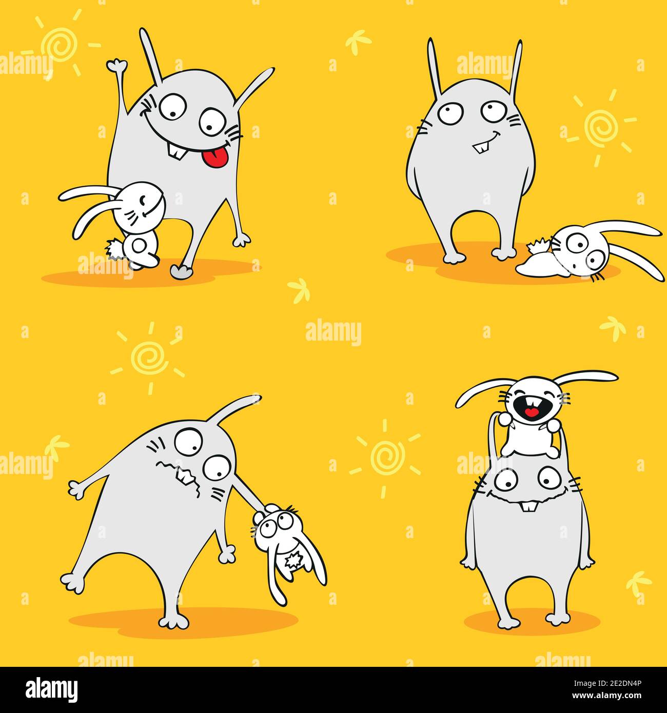 Carta da parati vettoriale senza giunture: Lepri allegre Illustrazione Vettoriale