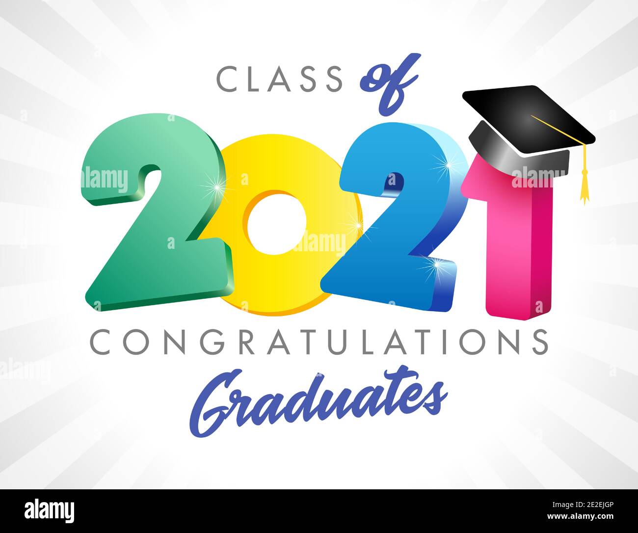 Classe di 2021 anni di laurea banner, premiazione concetto. Scheda invito classe fuori vacanza. Cifre colorate 3D 20, 21. Disegno grafico astratto isolato Illustrazione Vettoriale