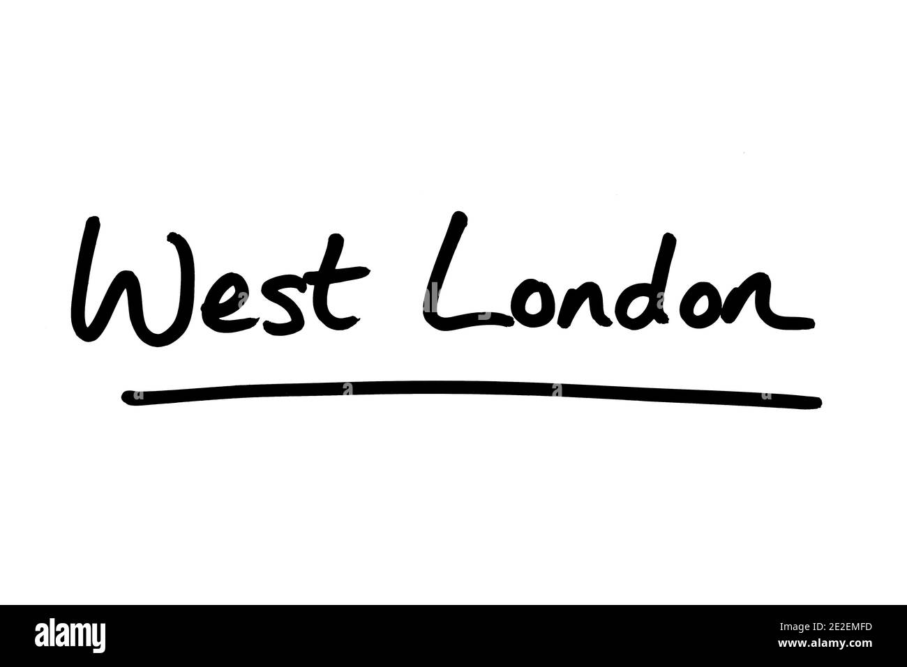 Londra Ovest, scritta a mano su sfondo bianco. Foto Stock