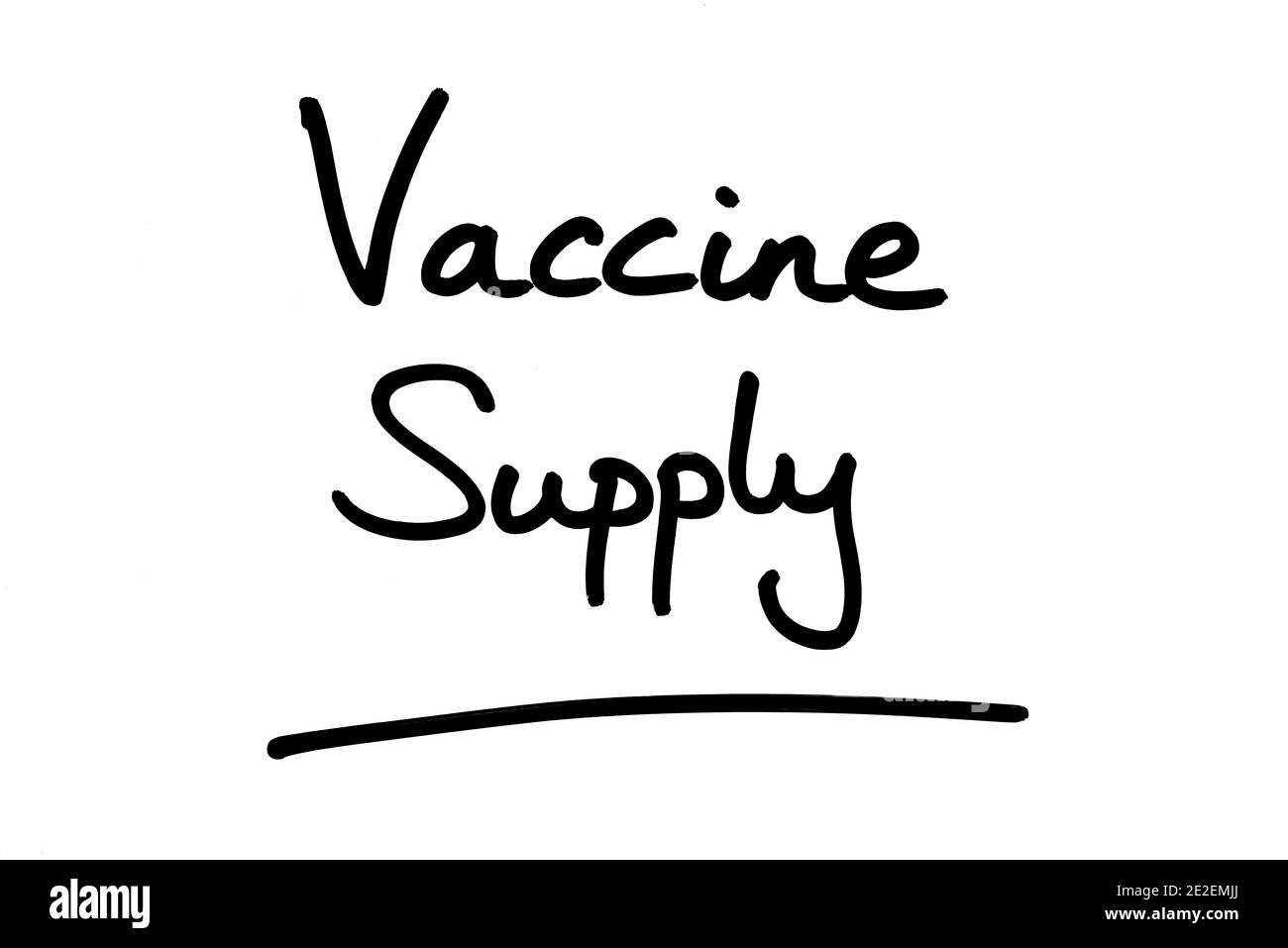 Vaccine Supply, scritto a mano su sfondo bianco. Foto Stock