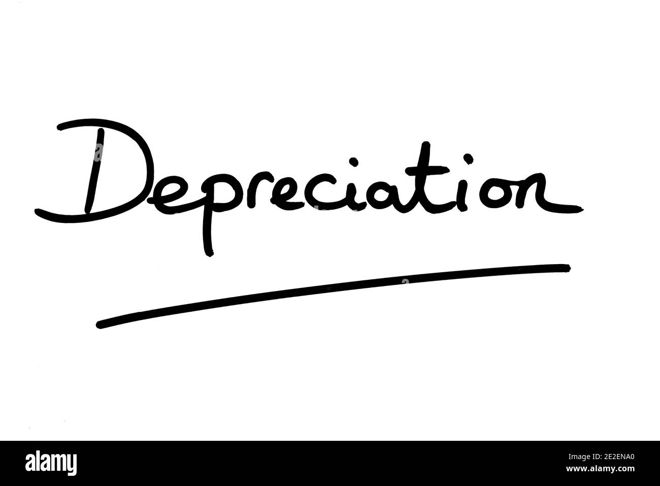 La parola ammortamento scritto a mano su sfondo bianco. Foto Stock