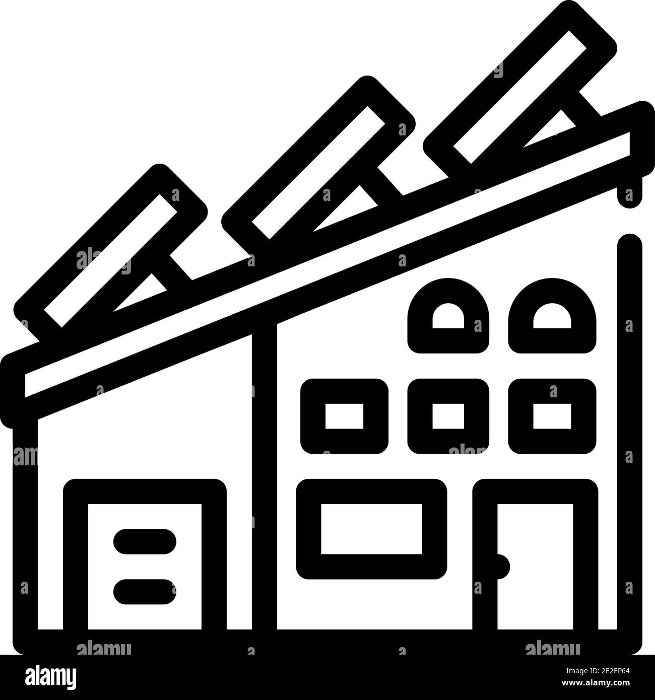 tetto della casa con pannelli solari linea icona illustrazione vettoriale Illustrazione Vettoriale