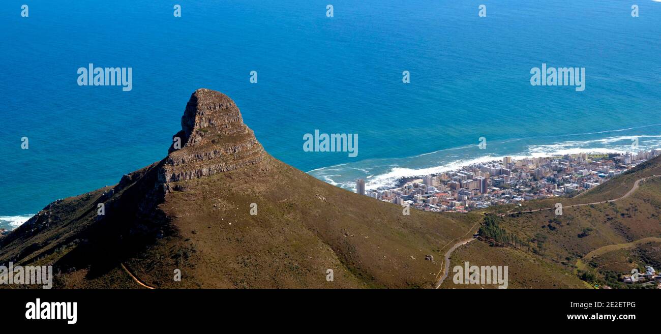 Vista del Lions Head Peak e del Signal Hill a Cape Città Sud Africa Foto Stock