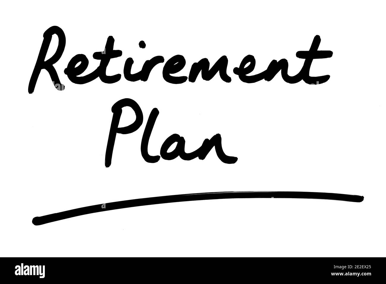 Piano di pensionamento scritto a mano su sfondo bianco. Foto Stock