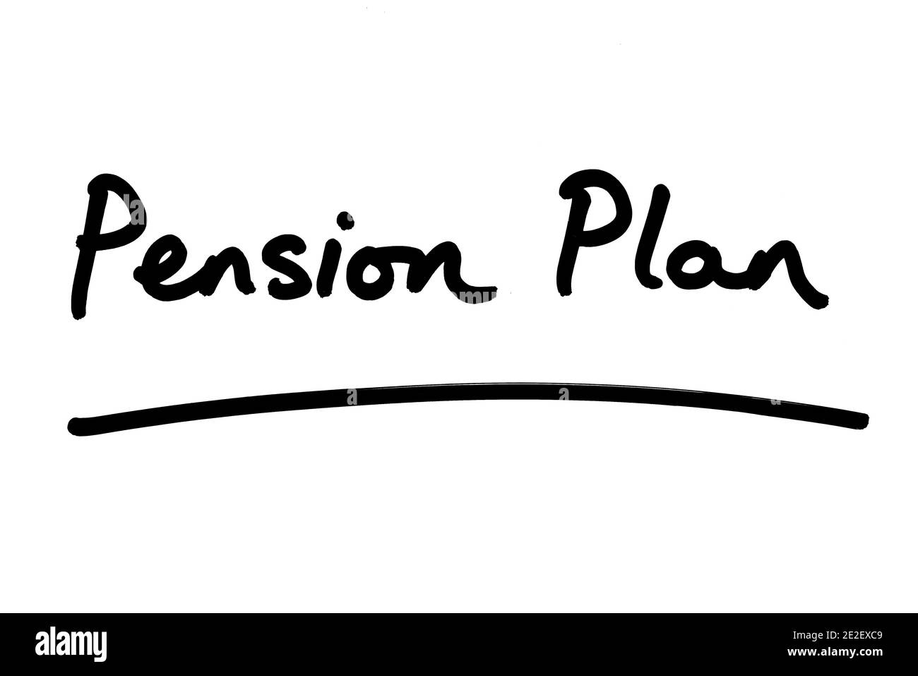 Piano pensionistico scritto a mano su sfondo bianco. Foto Stock