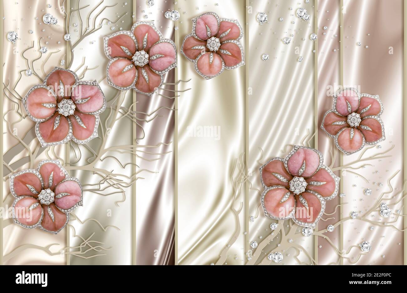 Carta da parati 3D, fiori di gioielleria, strisce verticali, sfondo di seta  beige Foto stock - Alamy