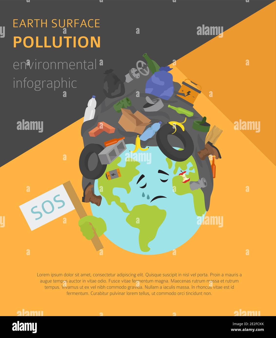 Problemi ambientali globali. Inquinamento della terra, infografica della discarica di rifiuti. Illustrazione vettoriale Illustrazione Vettoriale