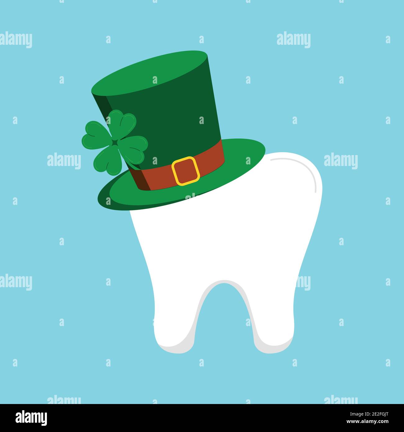 Dente di giorno di San Patrizio in cappello verde leprechaun con trifoglio. Illustrazione Vettoriale