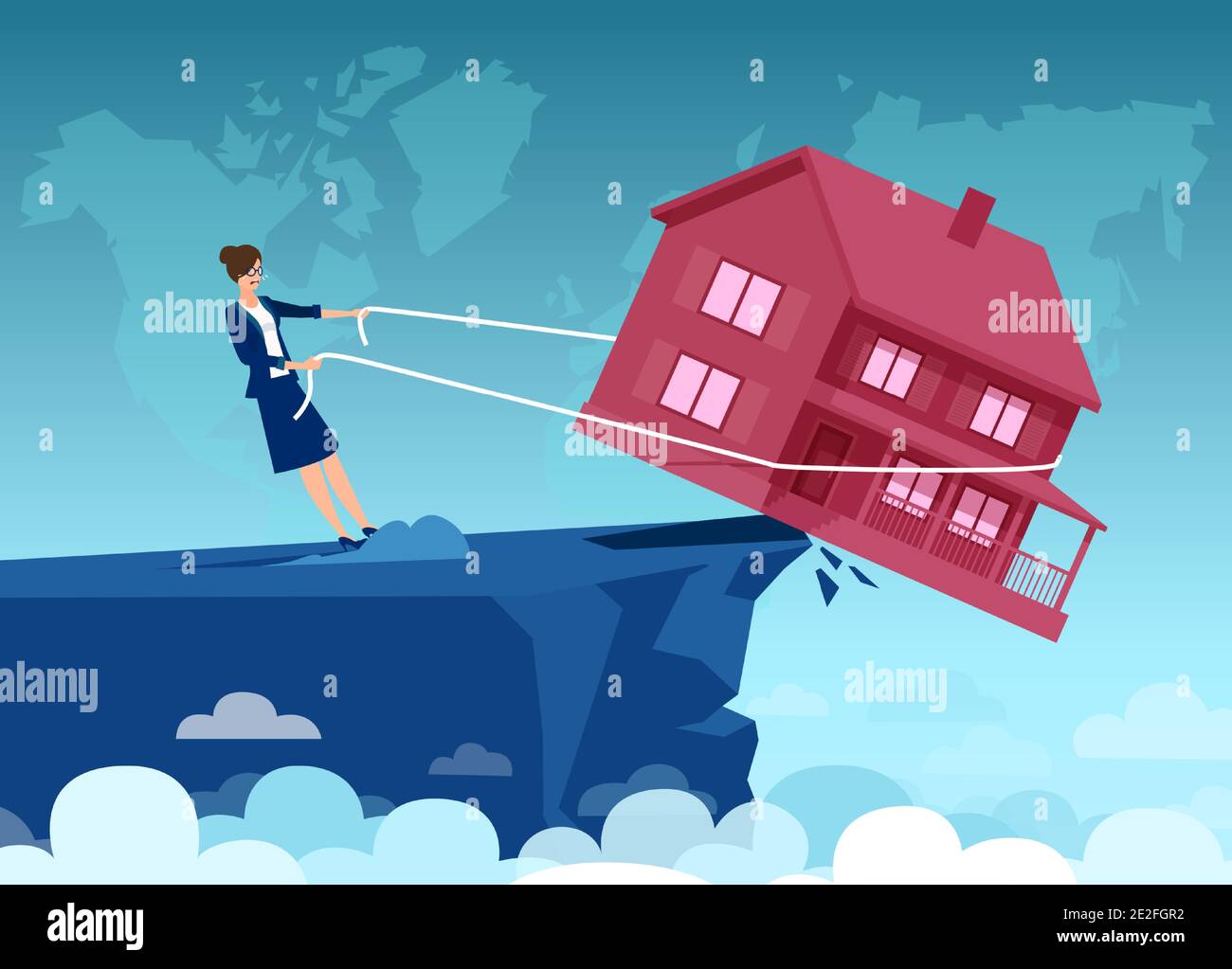 Vettore di una donna d'affari che lotta con i pagamenti mensili ipotecari Illustrazione Vettoriale