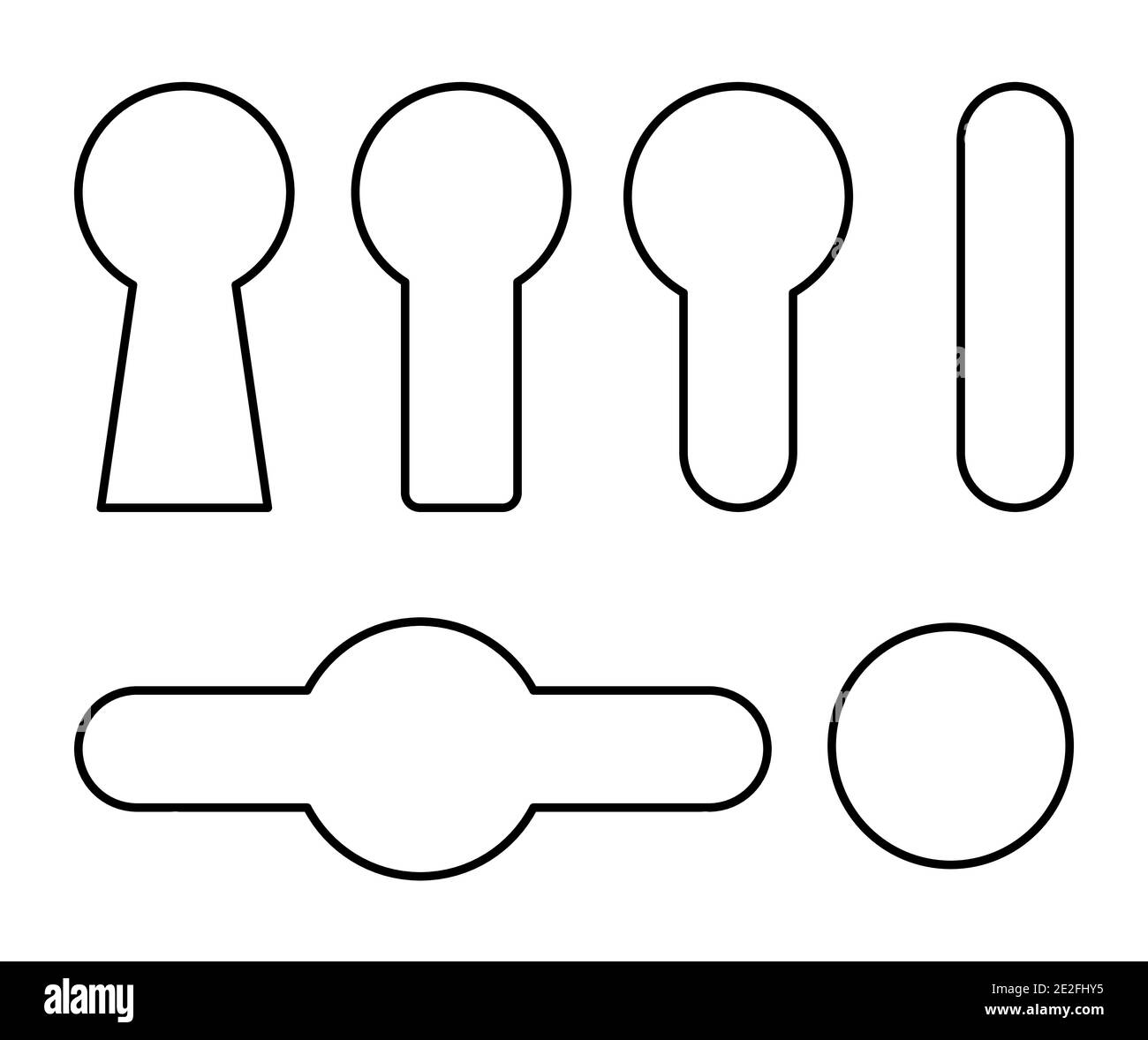 Set di simboli del contorno keyhole. Raccolte di forme di contorno della linea con icone di blocco dei fori. Concetto di protezione e curiosità da spionaggio. Progetto vettoriale isolato su Illustrazione Vettoriale
