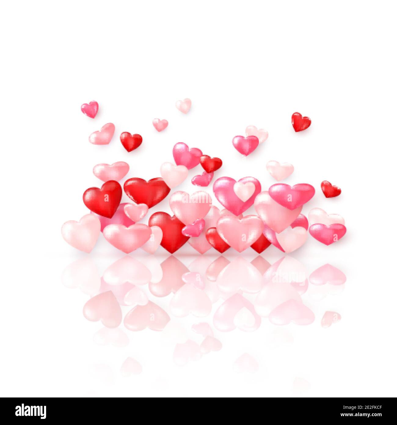 Gruppo di cuori rossi lucidi con riflessi. Elemento decorativo giorno San Valentino. Vettore Illustrazione Vettoriale