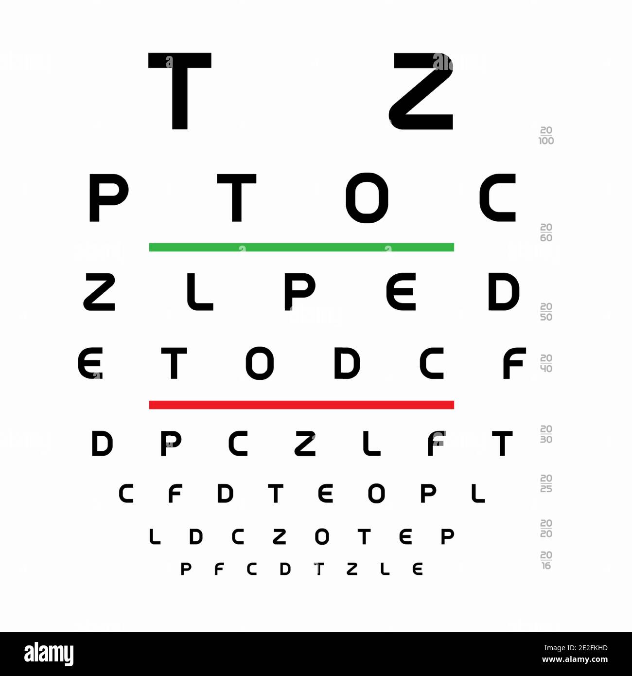 Tabella Ottotipi Snellen A Colori Per Test Visivo - Formato 55,9 X 27,9 Cm - Distanza 6 Metri - Antiriflesso Lavabile