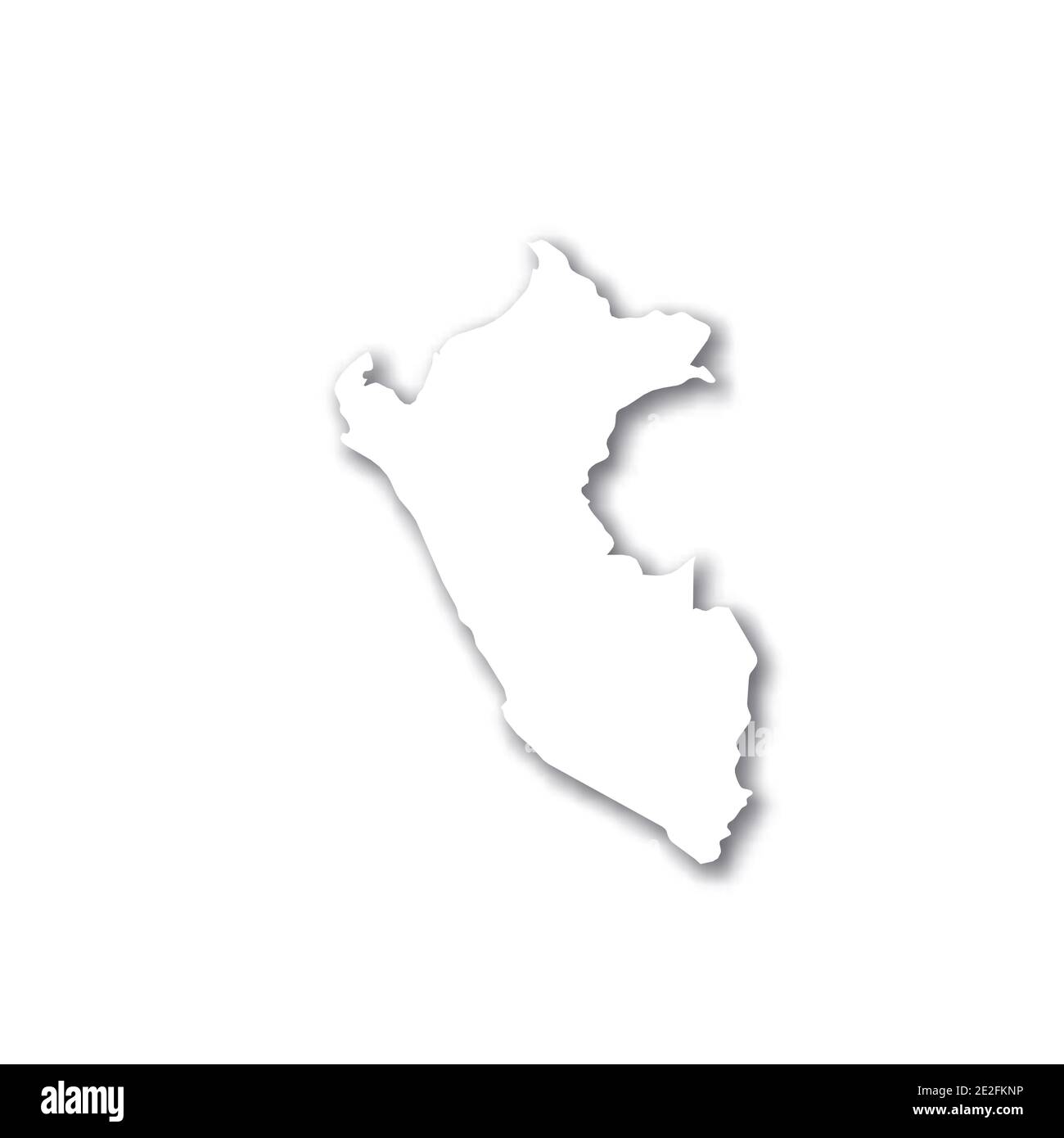 Perù - Mappa di silhouette 3D bianca dell'area di campagna con ombra sfumata su sfondo bianco. Semplice illustrazione vettoriale piatta. Illustrazione Vettoriale